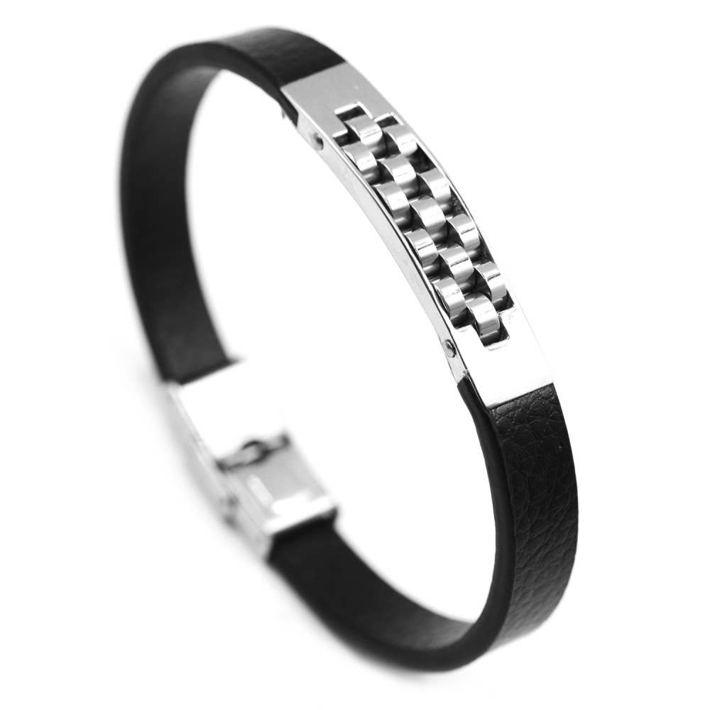 Herrarmband i läder & stål | Svart | Awaken Jewels