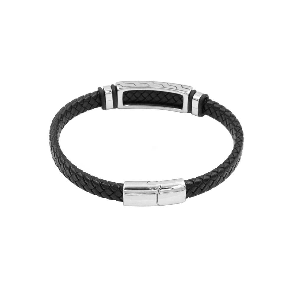 Herrarmband i stål & läder | Svart | Awaken Jewels