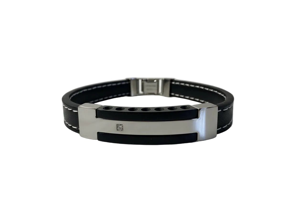 Herrarmband i stål & läder | Svart | Hyperion Jewelry