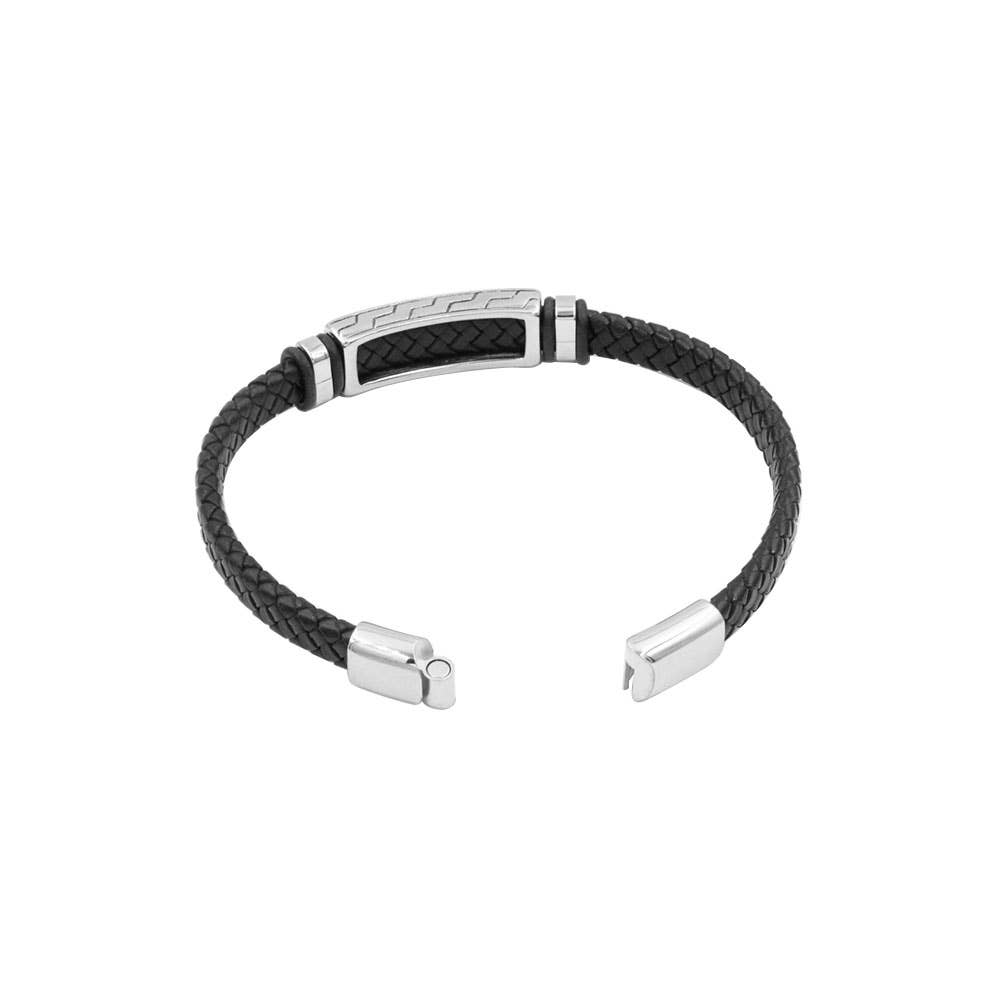 Herrarmband i stål & läder | Svart | Awaken Jewels